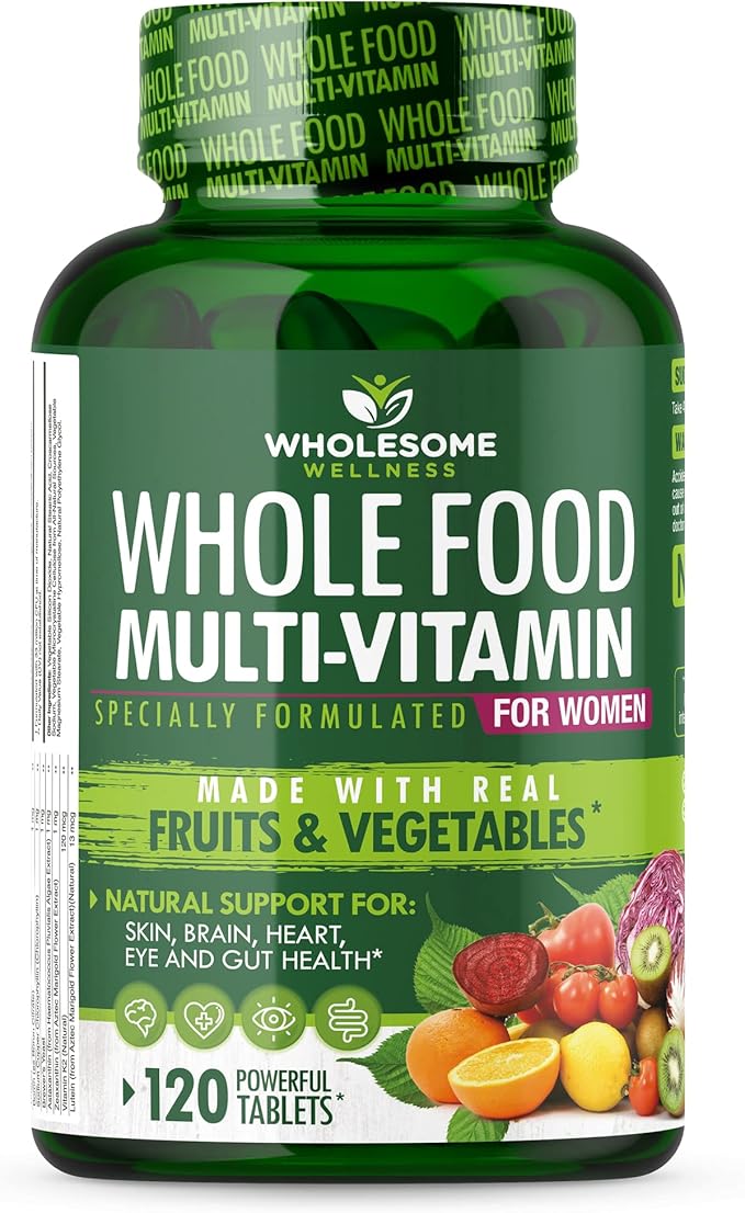 Multivitamine aliments complets Wholesome Wellness pour femmes – Multi-vitamines, minéraux, extraits biologiques naturels – 120 comprimés
