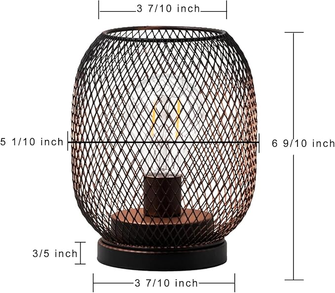 Set of 2 Battery Operated Lamp LED Table Lantern, Brown Metal Cage Cordless Lamps with LED Bulb，Vintage Decorative Outdoor Lantern for Weddings, Parties, Patio, Events for Indoors Shelf Decor