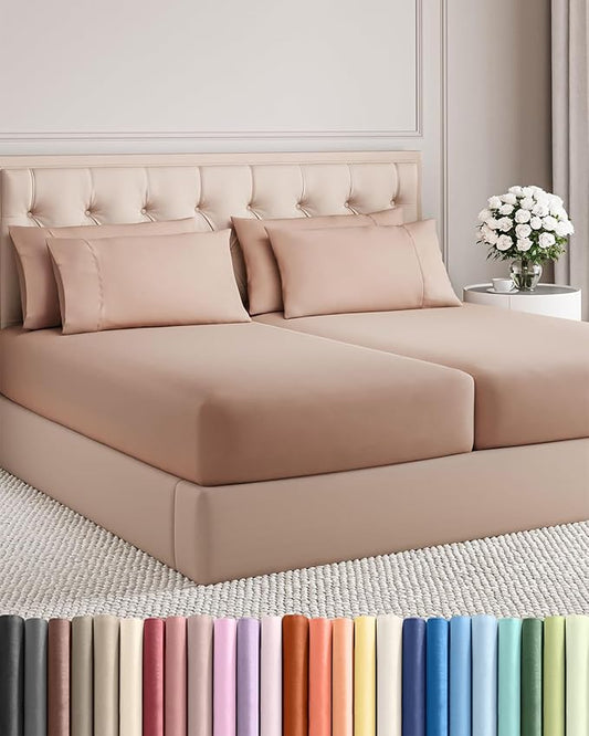 Split King 7 Piece Sheet Set - Comfy Breathable & Cooling - Ultra-Soft Hotel Luxury Bedding Set w/ 8-16 Inch Deep Pockets - 1 Flat & 2 Fitted Sheet & 4 Pillowcases - Wrinkle Free & Easy Care - Mauve