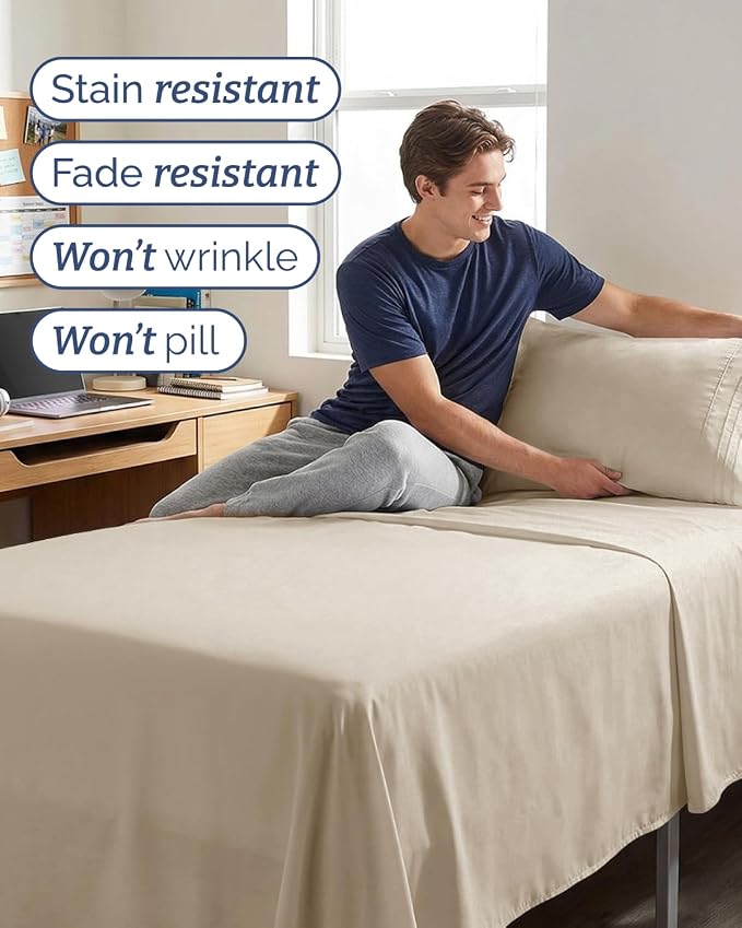 Twin XL 4 Piece Sheet Set - Comfy Breathable & Cooling - Ultra Soft Hotel Luxury Bedding Set w/ 8-16 Inch Deep Pockets - 1 Flat & 1 Fitted Sheet & 2 Pillowcases - Wrinkle Free and Easy Care - Wheat