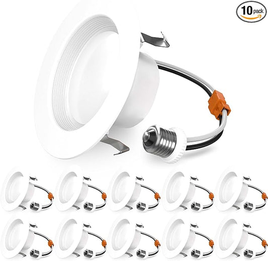 Sunco 10 Pack Retrofit LED Recessed Lighting 4 Inch, 3000K Warm White, Dimmable Can Lights, Baffle Trim, 11W=60W, 660 LM, Damp Rated - ETL.