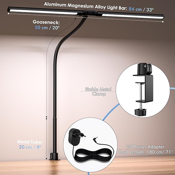 EYOCEAN Desk Lamp with Clamp, 31.5" LED Desk Lamp for Home Office, 24W Gesture Sensing Control Desk Light, Dimmable & Color Temperature, Eye-Caring Office Lamp, Brightest Architect Lamp for Screen