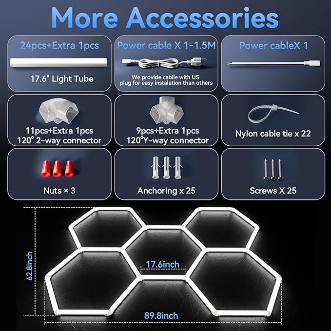 LZHOME Hexagon 5000K LED Garage Lights: 25 Pack Updated 1.31-inch Wider Size,26300LM Super Bright Hex Lighting Ceiling LED Shop Light for Garage, Car Detailing, Workshop, Warehouse, Gym, Basement