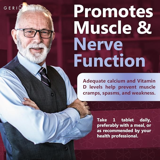 Comprimés de GeriCare Vitamine D3 (10 µg 400 UI) et Calcium (25 mg) – Complément Alimentaire Essentiel pour la Santé des Os, la Fonction Musculaire et le Soutien Immunitaire – 100 Comprimés (Lot de 1)
