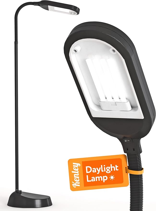 Kenley Natural Daylight Floor Lamp - Craft Light Floor Standing for Reading, Crafting, Sewing - Adjustable Gooseneck - Task Lamps for Living Room, Bedroom, Office