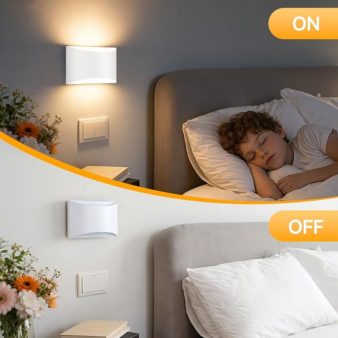 MATAMEYE Modern LED Wall Sconce Set of 2, White Indoor Wall Lighting Fixture with 3 Colors Temperatures, 10W Up/Down Hardwired Wall Mount Lamp for Bedroom Living Room Hallway