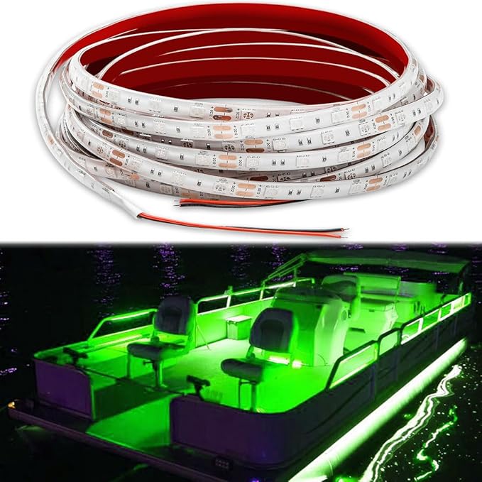 Seaponer Pontoon Boat Light - LED Strip for Duck, Bass, Sail, Kayak - Flexible Deck & Interior Courtesy Lights - Green, 12v