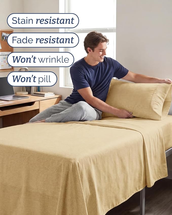 Twin XL 4 Piece Sheet Set - Comfy Breathable & Cooling - Soft Hotel Luxury Bedding Set with 8-16 Inch Deep Pockets - 1 Flat & 1 Fitted Sheet & 2 Pillowcases - Wrinkle Free & Easy Care - Heathered Tan