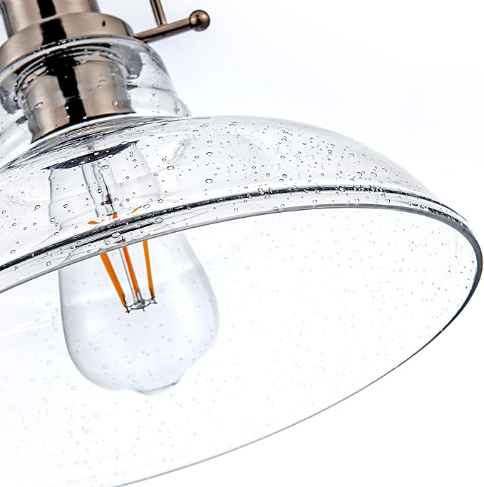 Zlepmlla Modern Glass Pendant Light，Farmhouse Industrial Light Fixture with Adjustable Cord, Seeded Glass Shade, Hanging Lights for Kitchen Island,Hallway, Dinning Room