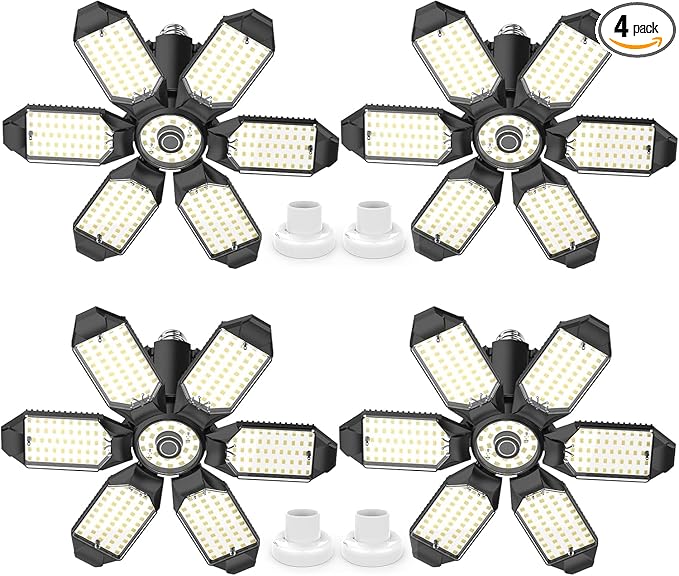 4 Pack LED Garage Lights,220W Super Bright Ceiling Led Shop Lights,Deformable Scew in E26 Base Garage Light for Basement Warehouse Workshop