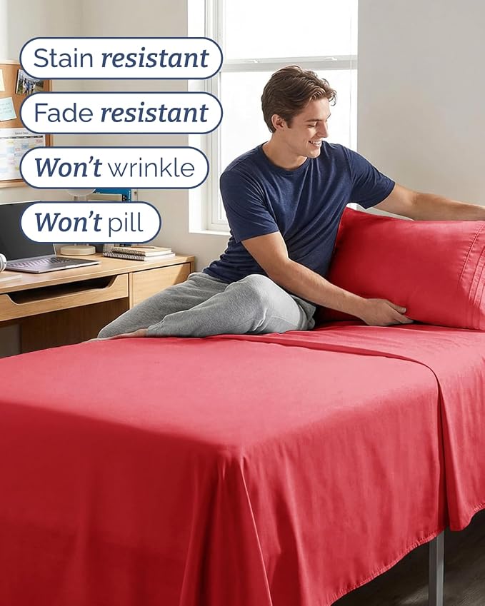 Twin XL 4 Piece Sheet Set - Comfy Breathable & Cooling - Ultra Soft Hotel Luxury Bedding Set w/ 8-16 Inch Deep Pockets - 1 Flat & 1 Fitted Sheet & 2 Pillowcases - Cozy, Wrinkle Free & Easy Care - Red