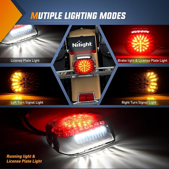 Nilight LED Tail Light Motorcycle Brake Turn Signal Driving License Plate Rear Lights Smoked Plug and Play for Harley Davidson Dyna Sportster 883 1200 Road King Glide Electra Heritage