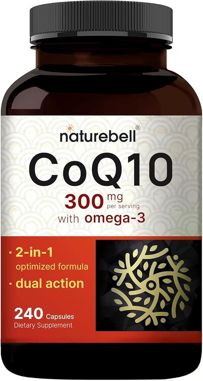 NatureBell CoQ10 300mg - 240 Capsules - High-Potency Support for Healthy Heart - Daily Energy & Vitality Aid with Antioxidant Support - Easily Absorbed Ubiquinone & Omega-3*