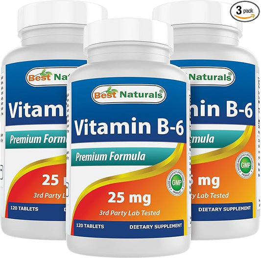 Best Naturals Vitamin B6 25mg, 120 Tablets (120 Count (Pack of 3))