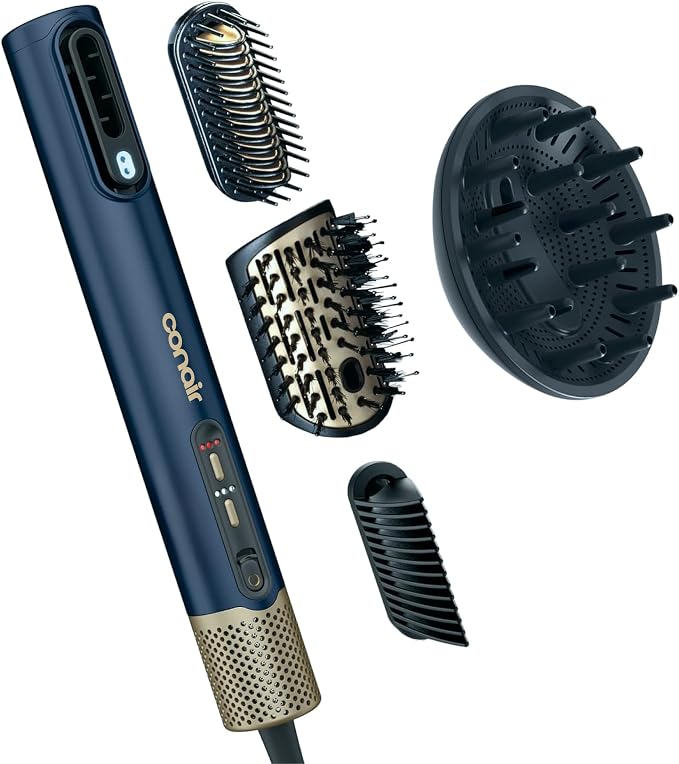 Conair DigitalAire Air Styling System | 4-in-1 Drying and Styling System with 4 Attachments to Detangle, Straighten, Volumize, Dry, Dark Blue, 997L