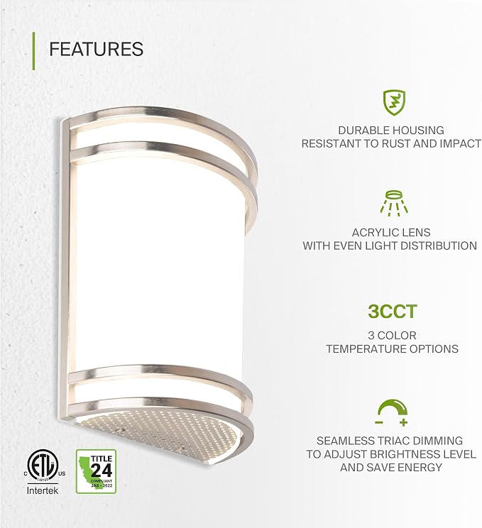ASD Indoor LED Wall Sconce Lights - 8 Inch 15W Brushed Nickel Modern LED Wall Sconces Hardwired - ETL Dimmable 3000K 4000K 5000K Adjustable Sconce Light Fixture for Bedroom, Hallway, 4 Pack