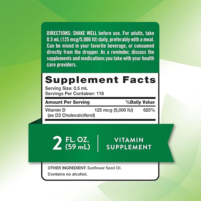 Nature's Truth Vitamine D3 Liquide | 5000 UI | 59 ml | Complément sans OGM et sans gluten