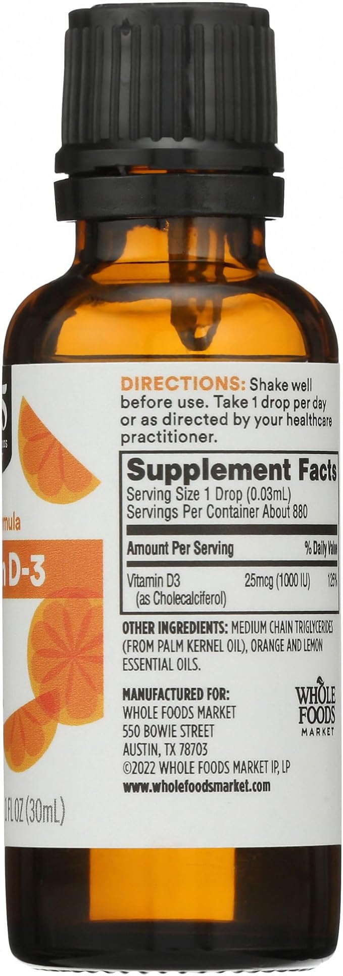 365 by Whole Foods Market, Vitamine D-3 liquide saveur d'agrumes 1000UI, 1 OZ