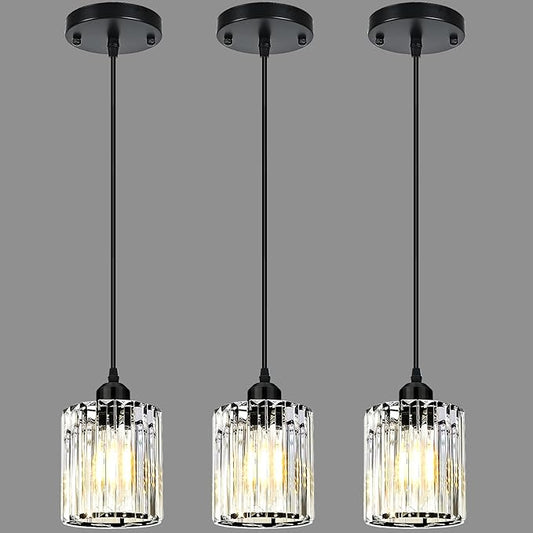 3 Pack Pendant Lights Kitchen Island, Modern Island Lights for Kitchen with Crystal Glass Shade – Luxury Pendant Light Fixtures for Kitchen Island, Dining Table, Entryway, Restaurant