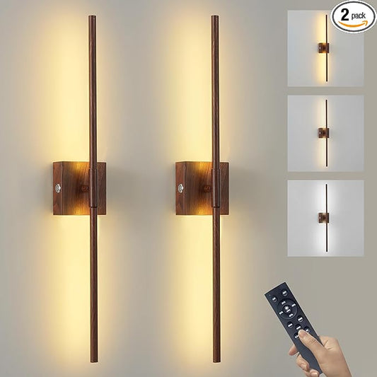 15800 mAh Battery Operated Wall Sconces with Remote Control Dimmable Rechargeable Battery Powered Cordless Wall Sconces Set of Two 3000K LED Walnut Wood Wireless Wall Light for Hallway Bedroom