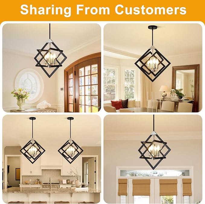 18" Modern Chandelier for Dining Room, No Assembly Required 4-Light Dining Room Light Fixture Over Table, Industrial Hanging Pendant Lights for Kitchen Island, Entryway, Foyer (Black+Brushed Nickel)