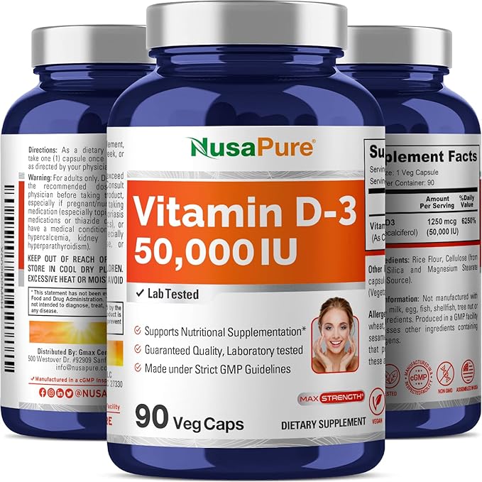 NusaPure ビタミンD3 50,000IU 90植物性カプセル（非遺伝子組み換え＆ビーガン）