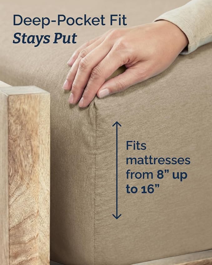 Twin 4 Piece Sheet Set - Comfy Breathable & Cooling - Soft Hotel Luxury Bedding Set with 8-16 Inch Deep Pockets - 1 Flat & 1 Fitted Sheet & 2 Pillowcases - Wrinkle Free & Easy Care - Heathered Beige