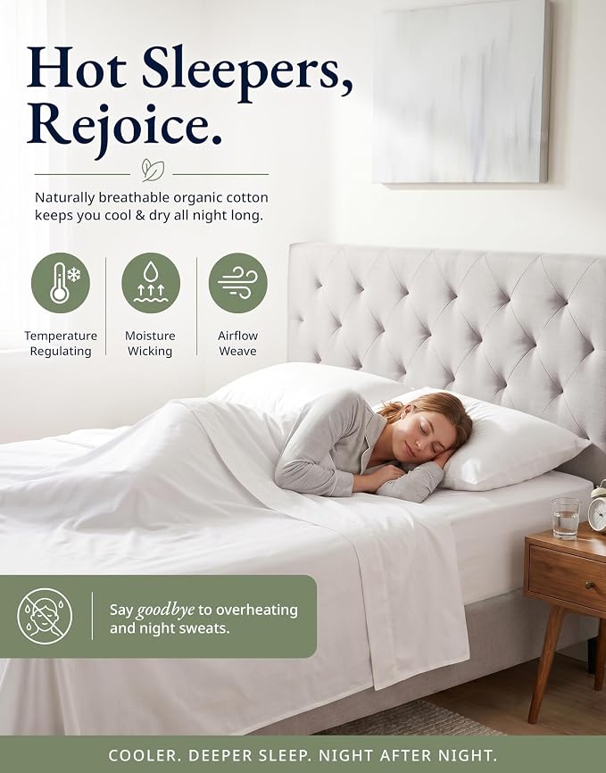 LANE LINEN Twin Fitted Sheets, 100% Organic Cotton 2-Piece Set (1 Fitted Sheet, 1 Pillowcase), Percale Weave, Bottom Sheet, Soft, Breathable, Fits Mattress Upto 15' Deep - White (No Flat Sheet)