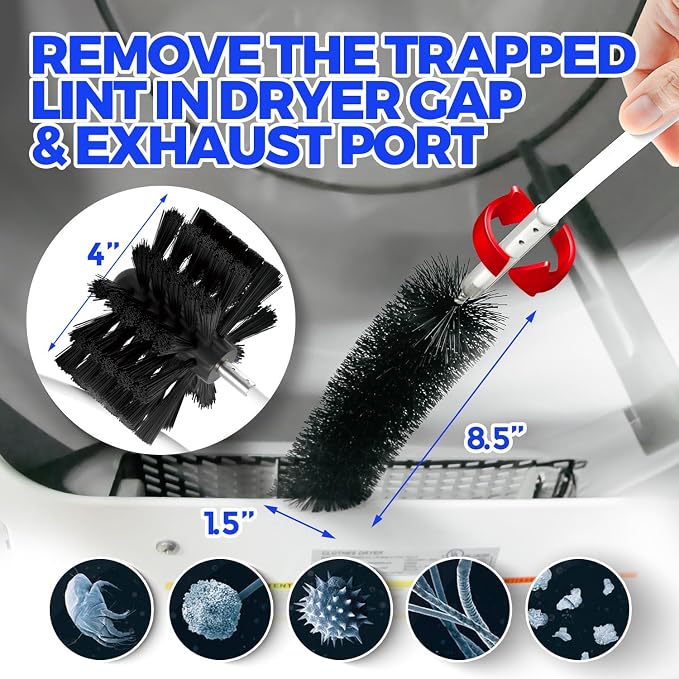 Holikme 60Ft Dryer Vent Cleaner Kit - Flexible Lint Brush for Deep Cleaning | Flexible Nylon Rods, Synthetic Brush Head, Drill Attachment, Deep Clean, Lint Removal, Easy DIY Assembly, Home Essential