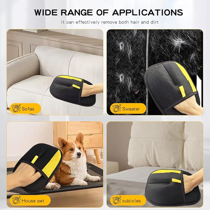 Electrostatic Pet Hair Removal Gloves: Quick Wiping - Reusable & Washable for Sofa Clothing Pet Beds Effortless Cats & Dogs Hair Remover for Busy Pet Owners (3pcs-Black)