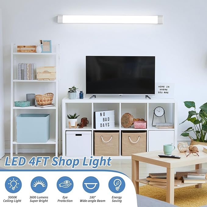 Airand Utility LED Shop Lights Fixture 4FT 2FT with Plug Linkable, 2PCS Water-Proof led Closet Lights 5000K Under Cabinet Lighting, Tube Lights 36W for Garage Kitchen Bathroom Workbench