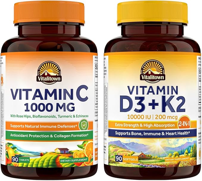 Vitalitown Vitamin D3 K2 Supplement and Vitamin C Complex 1000mg