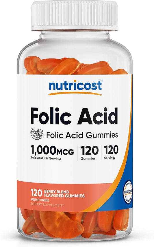 Nutricost Folic Acid (Vitamin B9) Vegetarian Gummies (120 Gummies, 1 mg Folic Acid Per Serving) - Supplement for Men & Women