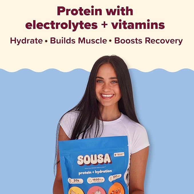Sousa Protein + Hydration Total Recovery Formula, 20g Protein, 1500mg Electrolytes, Vitamins C, B3, B6, B12, 14 Servings (Vanilla)
