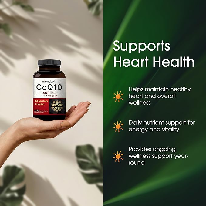 NatureBell CoQ10 400mg with Omega-3-240 Capsules - Antioxidant Supplement for Heart & Energy Health Support - Supports Cellular Energy* - Extra Strength Coenzyme Q10