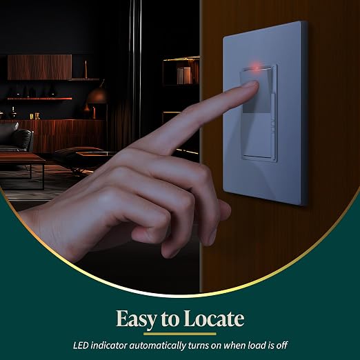 TOPGREENER Kalide Dimmer Paddle Light Switch, LED Slide Dimmer Switch, Full Range Dimming, Single Pole/3-Way, Dimmable 300W LED/CFL Lights, Neutral Wire Not Required, Wall Plate Included, White,1 Pack
