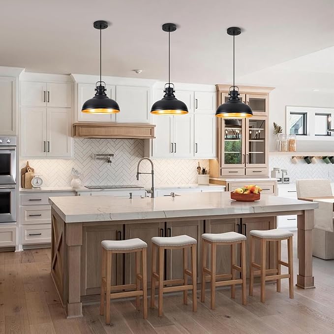 Refice 2 Pack Farmhouse Pendant Lights Black Pendant Lighting for Kitchen Island Adjustable Height Dome Hanging Lights for Barn, Dining Room