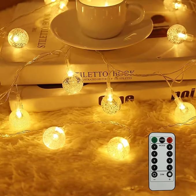 GTSYDING Bubble Globe String Lights USB Powered, 19.6 FT 40 LEDs 8 Modes Waterproof Hanging Crystal Ball Fairy Lights Remote for Indoor Bedroom Patio Party Decorations, Warm White