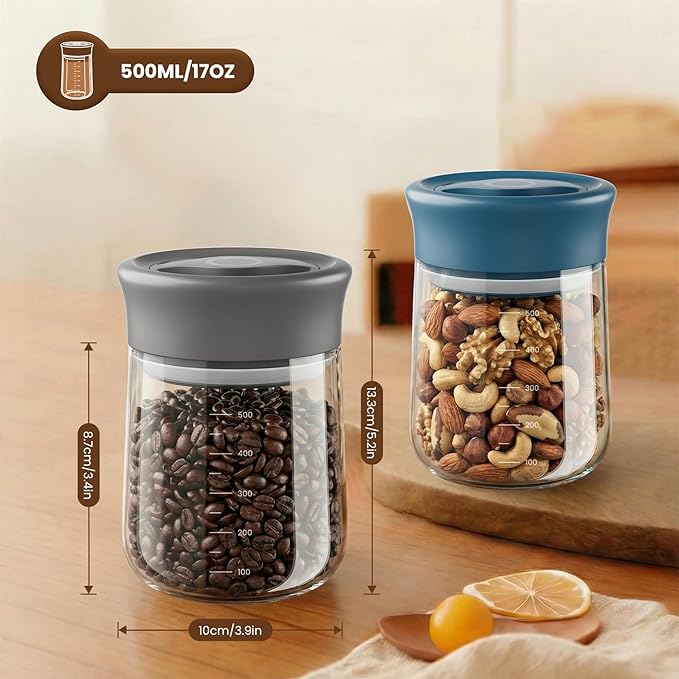 OURCABECUE Wide Mouth Mason Jar 16oz, Newly Upgraded Easy Open Rotating Lid, Food Grade Glass Storage Jar set of 2, for Overnight Oats Yogurt Snacks Candy Jars