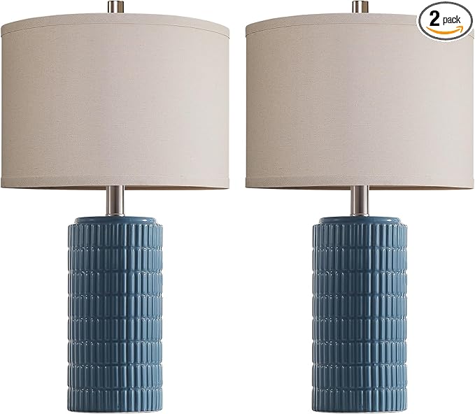 AIEAMPDO 23'' Set of 2 Farmhouse Ceramic Table Lamps for Living Room, Rustic Nightstand Lamp for Bedroom, Office, Dorm, Hallway, 2 LED Bulbs Included