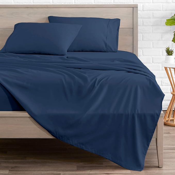 Bare Home Full XL Sheet Set - 1800 Ultra-Soft Microfiber Full Extra Long Bed Sheets - Double Brushed - Deep Pockets - Easy Fit - 4 Piece Set - Bedding Sheets & Pillowcases (Full XL, Dark Blue)