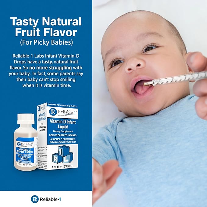 Reliable-1 Laboratories Infant Liquid Vitamin-D Drops (Natural Fruit Flavoring) Sugar & Alcohol Free, for Breast Feeding Babies 0-12 Months and Up