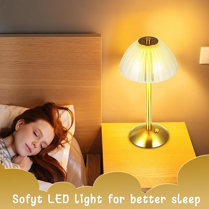 Liliful 6 Pcs Cordless Table Lamp Rechargeable Touch LED Small Gold Portable Battery Operated USB-c Desk Lamp 3 Color Dimmable for Bedroom Living Room Dining (Gold,Mushroom Style)