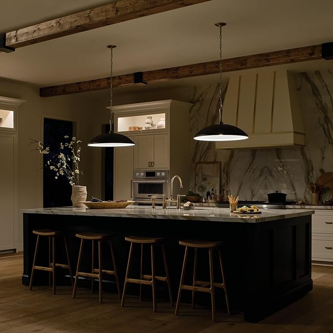 Kichler Delarosa 1-Light Pendant Light Fixture, Updated Traditional Hanging Light with Black Shade and Champagne Bronze Hardware for Kitchen Island, Dining Room, Hallway (12.75" x 20.25"), 52638BK