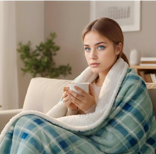 Electric Heated Blanket 72"x84" Full Size, Dual-Sided Flannel & Sherpa, 9 Heat Settings & 1-10H Auto Off, Soft Warm for Home Office Bed Couch, Machine Washable, Ideal Winter Gift, Mint Green