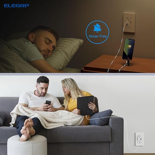 ELEGRP USB Charger Wall Outlet, USB Receptacle with Type A & Type C USB Ports, 20 Amp Duplex Tamper Resistant Receptacle Plug, Wall Plate Included, UL Listed (1 Pack, Matte White)