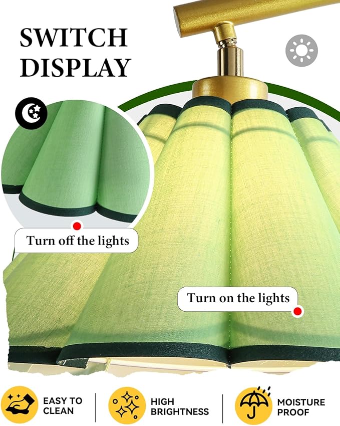 Floor Lamp with Pleated Linen Lampshade, Modern Flower Floor Lamp for Living Room Arc Standing Lamp, Gold Tall Lamp for Bedroom Office Dining Room, Bulb Included (Gold + Green, 65IN)