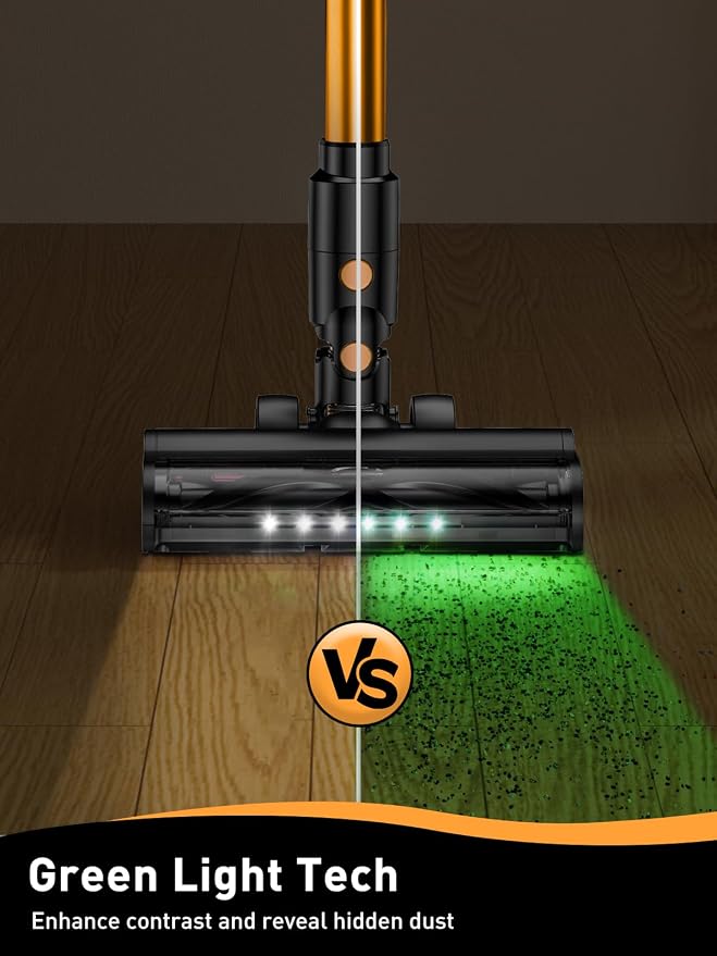 VICEASE Cordless Vacuum Cleaner, 8 in 1 Powerful Suction Lightweight Vacuum Cleaner for Home, LED Display, 3 Suction Modes, 45Mins Detachable Battery Vacuum for Hard Floor Carpet Pet Hair (Gold)