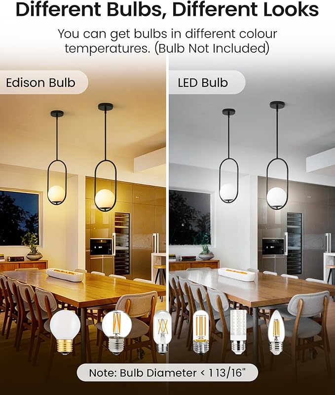 Yunnix Pendant Lights Kitchen Island, Pendant Light Fixtures, Modern Black Globe Glass Pendant Lighting, Mid Century Chandelier One Light for Bathroom Bedroom Dining Room(Bulb Not Included)