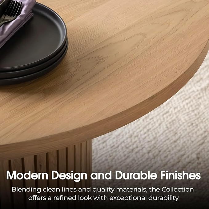 Transformer Table - Solid Wood Extendable Round Dining Table Set with Bench and Sideboard Storage, Seats 4-10, Expandable Round Dining Set, Natural (Table + Bench + Sideboard)